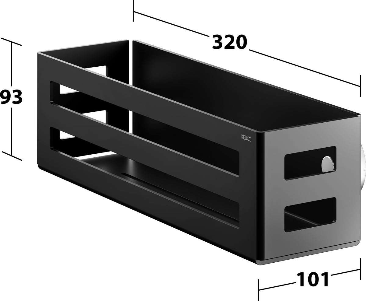 KEUCO Seifenkorb 24954, 320 x 93 x 90 mm, schwarz matt, Aluminium, mit Ablaufschlitzen