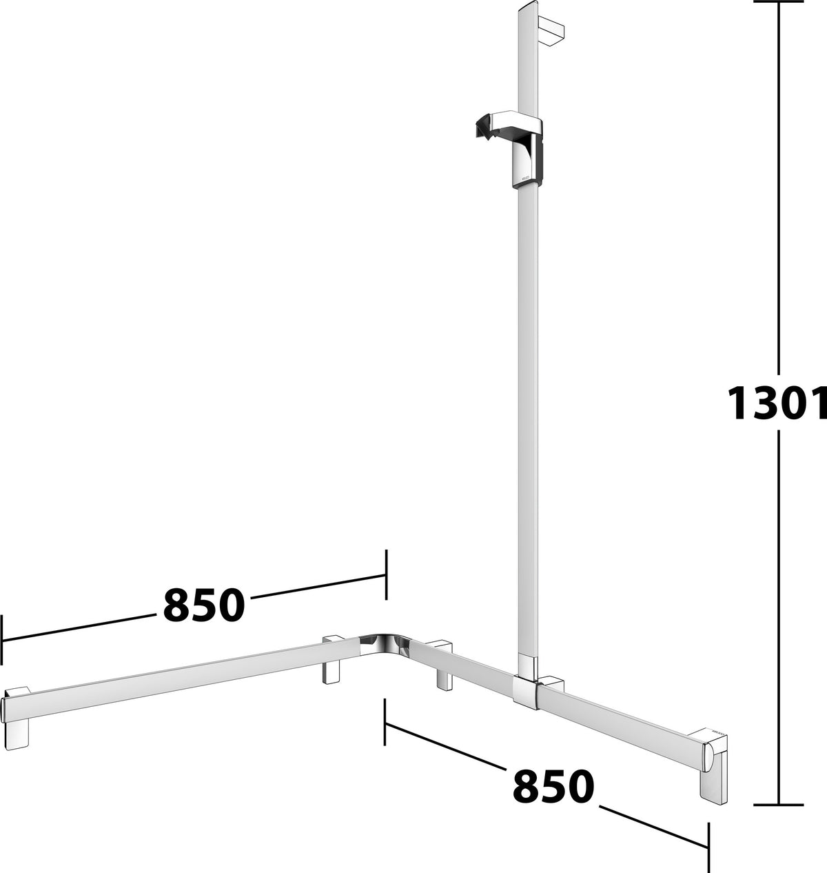 KEUCO AXESS Duschhandlauf 850 mm rechts mit Brausestange, silber-eloxiert