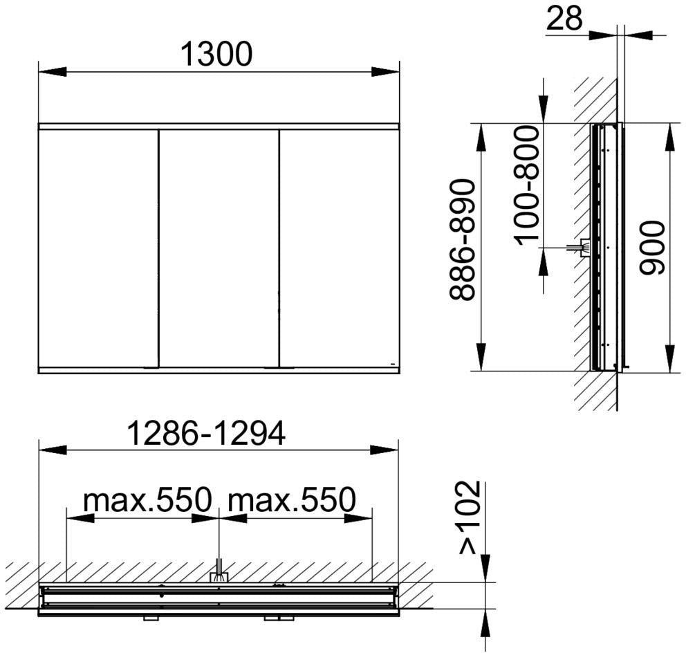KEUCO Royal Modular 2.0 Spiegelschrank LED beleuchtet 900 mm Wandeinbau silber-eloxiert