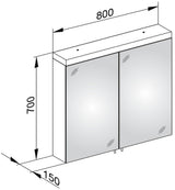 KEUCO Royal Reflex.2 Spiegelschrank 800 mm silber-eloxiert mit LED-Beleuchtung und 2 Drehtüren