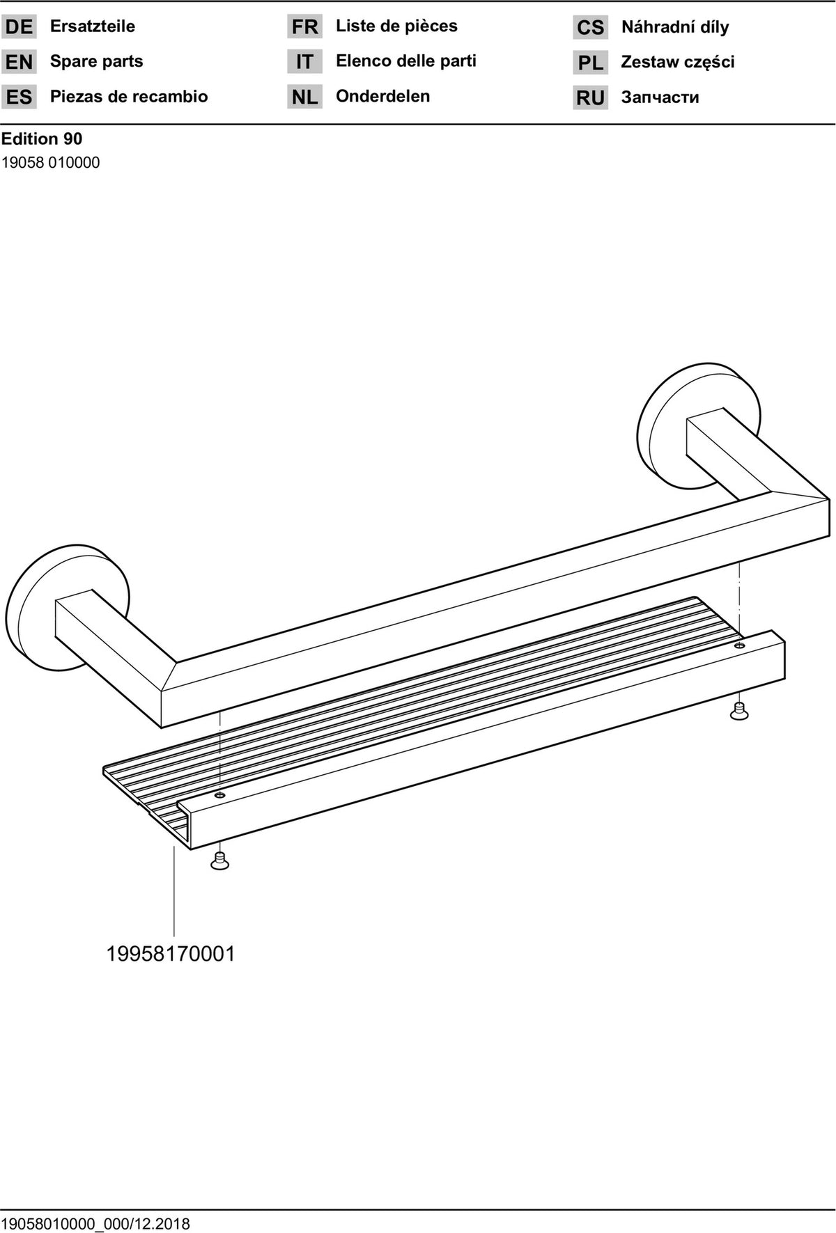 KEUCO Edition 90 Duschablage 400 mm verchromt/Aluminium – Wandmontage, zum Kleben oder Schrauben