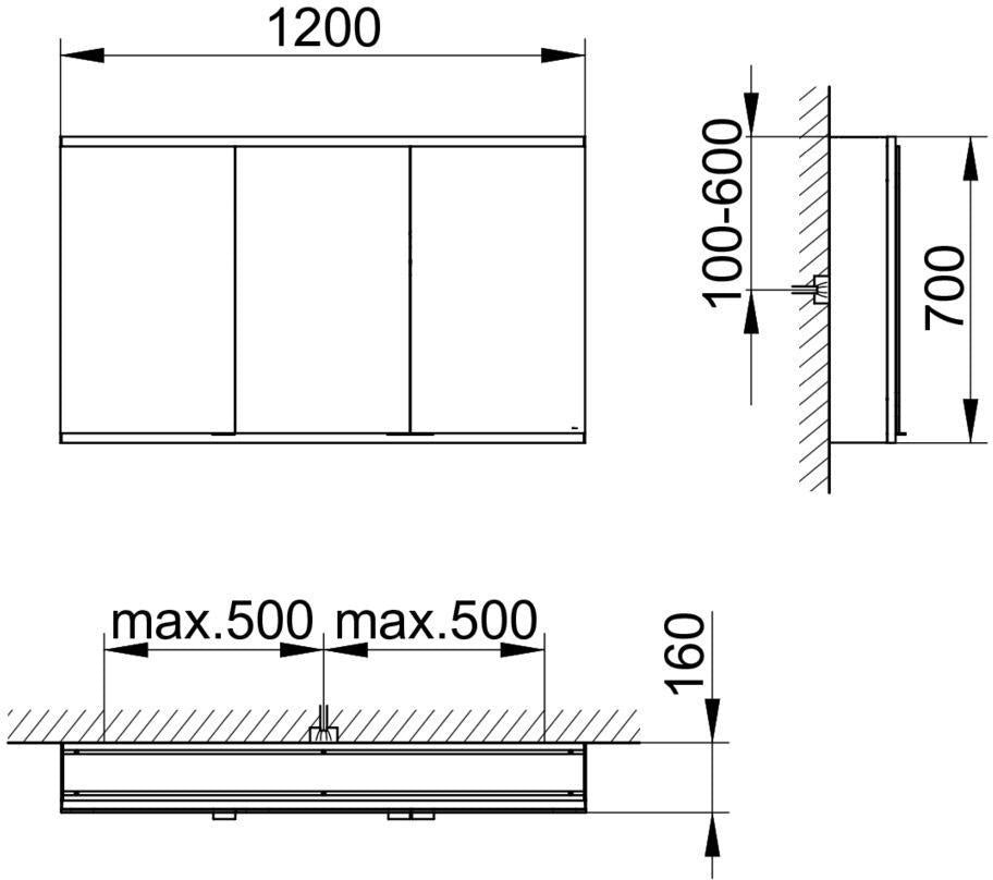 KEUCO Royal Modular 2.0 Spiegelschrank 900 mm, 3 Türen, 1 Steckdose, USB, silber-eloxiert