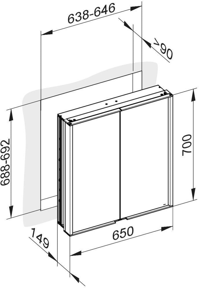 KEUCO Royal Match Spiegelschrank 650 mm – Wandeinbau, LED, 2 Türen, Touch-Dimmer