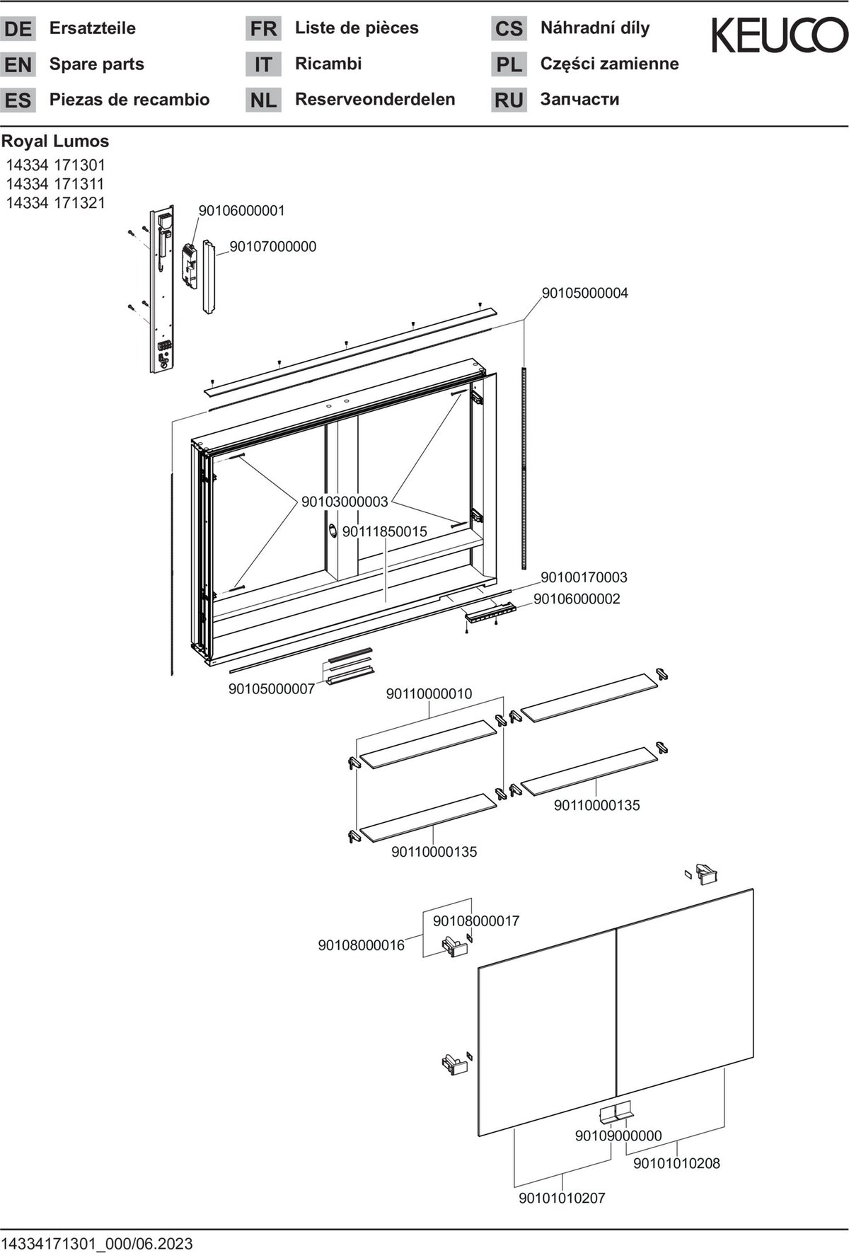 KEUCO Royal Lumos Spiegelschrank Wandeinbau 1000 x 735 x 130 mm silber-eloxiert mit Ablagefach