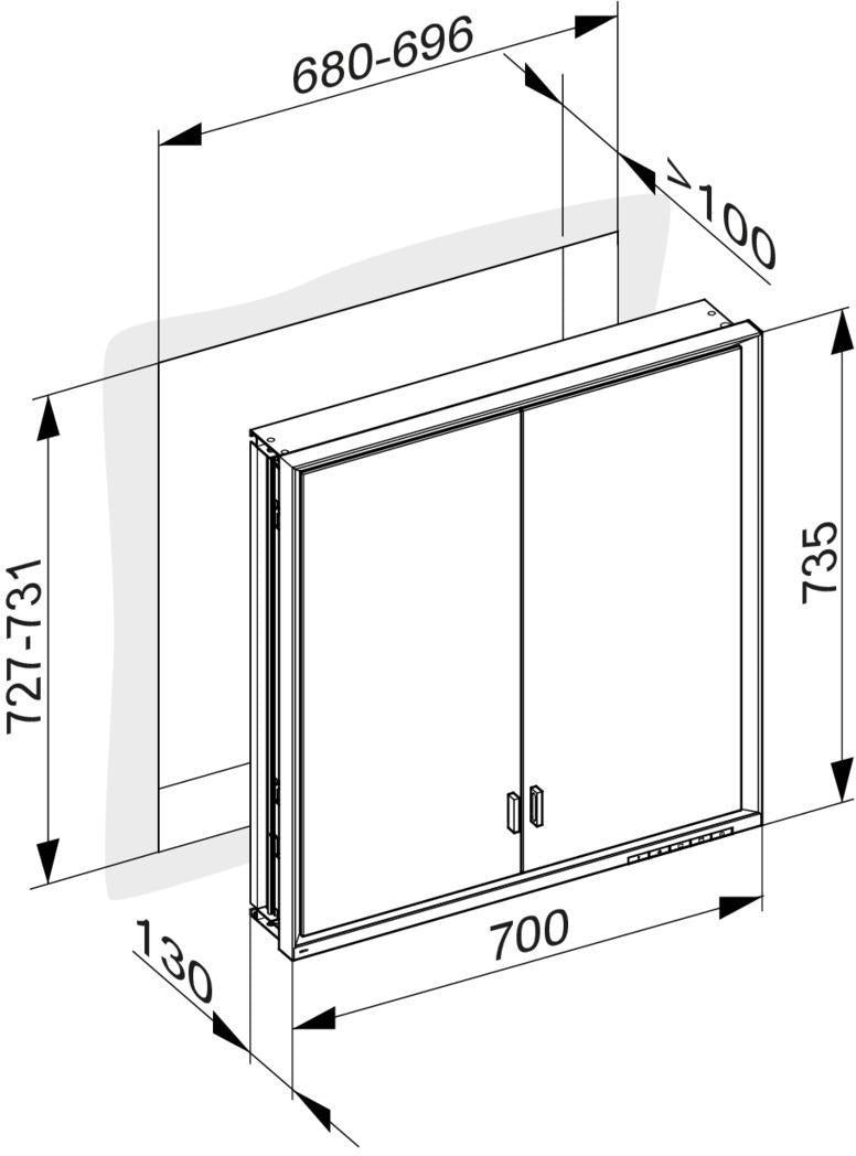 KEUCO Royal Lumos Spiegelschrank Wandeinbau 700 x 735 x 130 mm silber-eloxiert mit Ablagefach