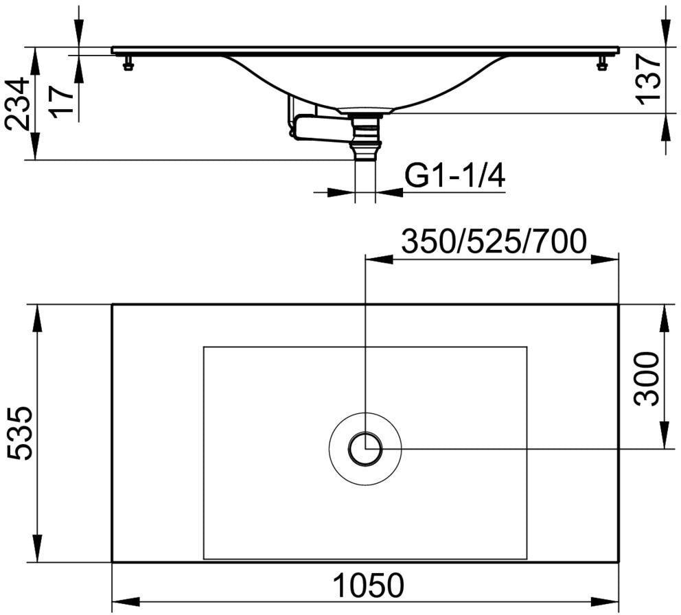KEUCO Edition 11 Varicor-Waschtisch 1050 mm arktis weiß seidenmatt ohne Hahnlochbohrung