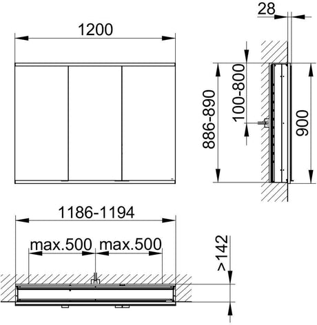 KEUCO Royal Modular 2.0 Spiegelschrank beleuchtet 900 mm, Wandeinbau, 2 Steckdosen, silber-eloxiert