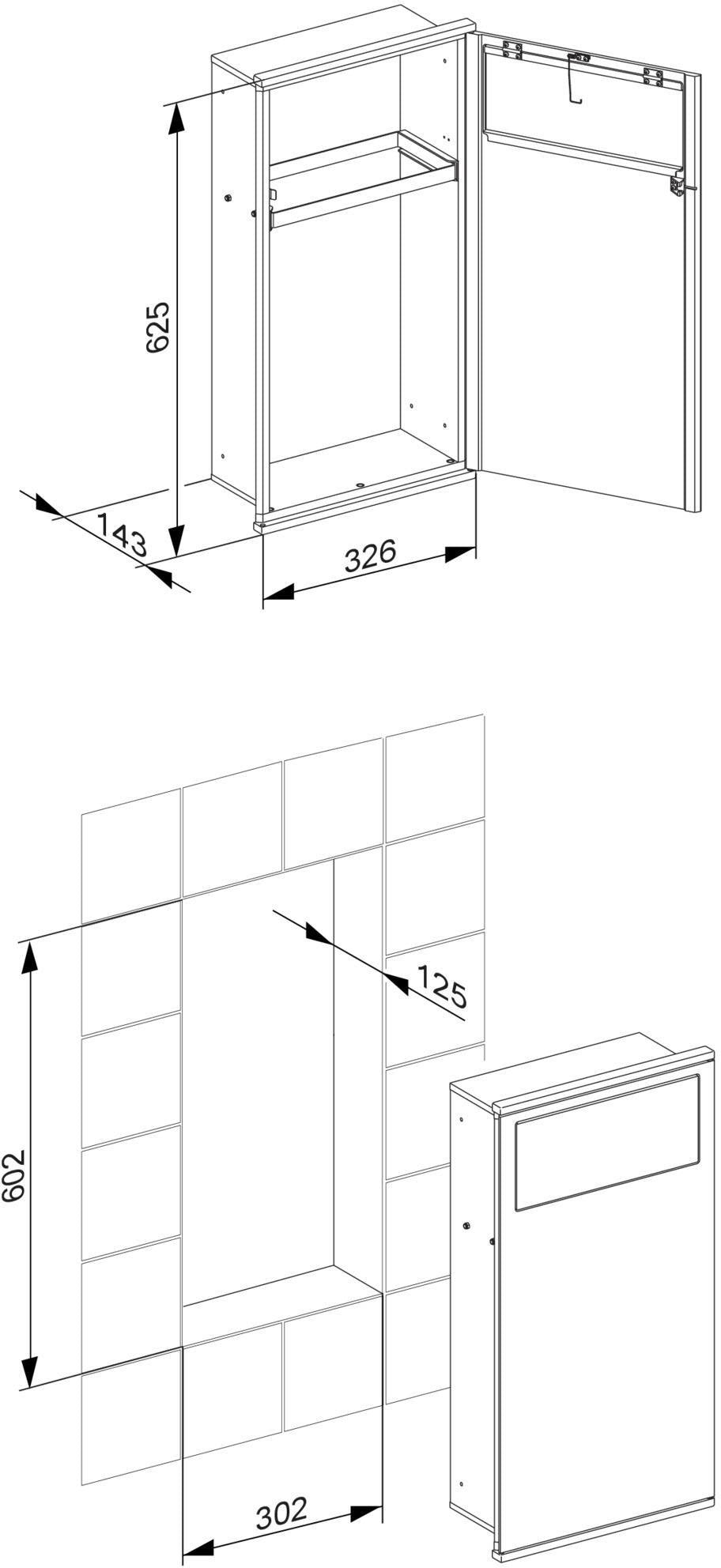KEUCO Plan Integral Bad-Modul WT 1 links angeschlagen, verchromt/Aluminium, mit Abfallsammler