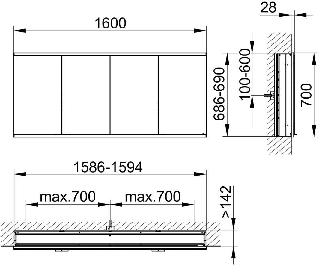 KEUCO Royal Modular 2.0 Spiegelschrank, unbeleuchtet, Wandeinbau, 1600 x 700 x 120 mm, silber-eloxiert
