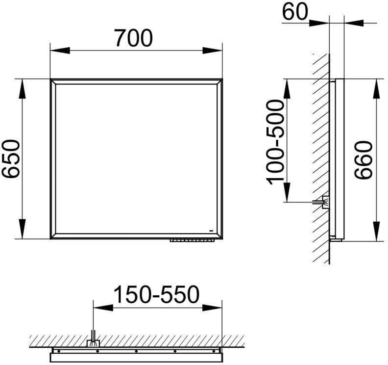 KEUCO Royal Lumos Lichtspiegel 700 x 650 mm, schwarz-eloxiert, LED-Beleuchtung