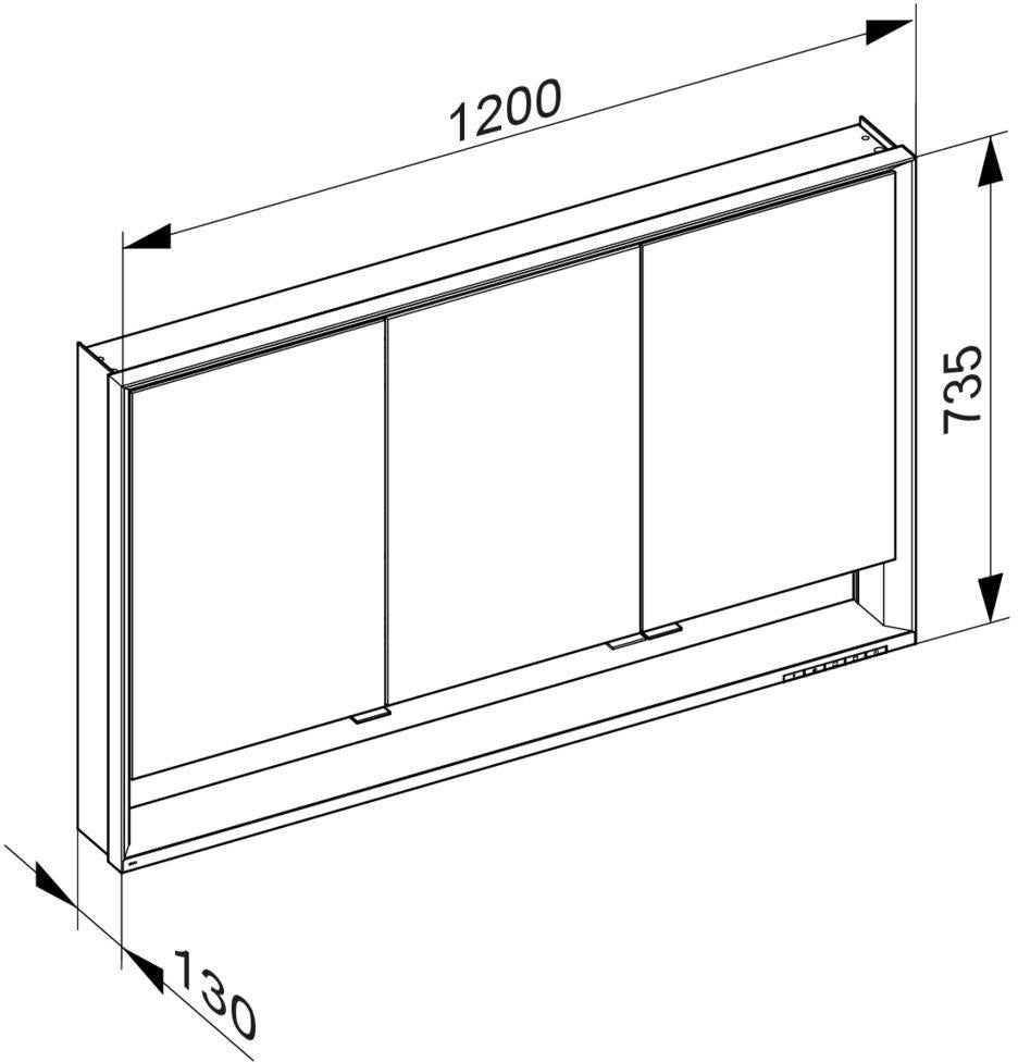 KEUCO Royal Lumos Spiegelschrank 1200 mm mit Spiegelheizung, silber-eloxiert, Ablagefach