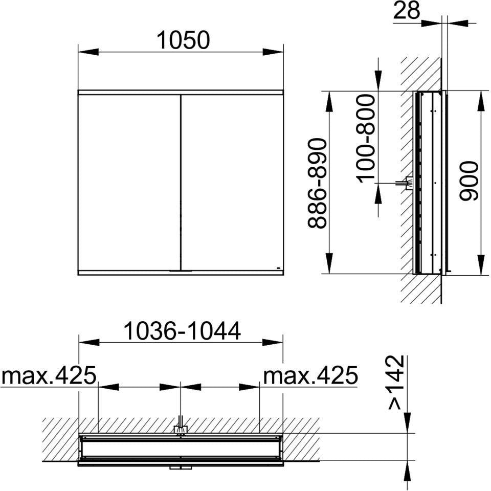 KEUCO Royal Modular 2.0 Spiegelschrank – Unbeleuchtet, Wandeinbau, 1 Steckdose & USB, Silber-eloxiert, 1050 mm