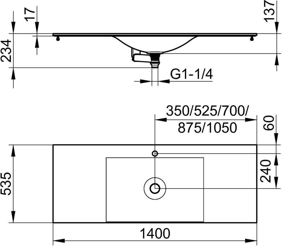 KEUCO Edition 11 Varicor-Waschtisch 1050 mm arktis weiß seidenmatt ohne Hahnlochbohrung