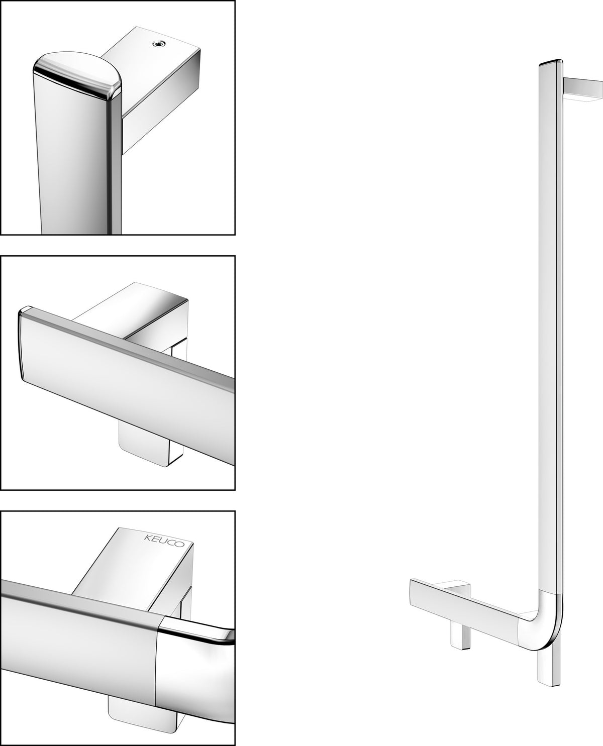 KEUCO AXESS Winkelgriff 90° rechts 400x800 mm silber-eloxiert – Barrierefreier Haltegriff