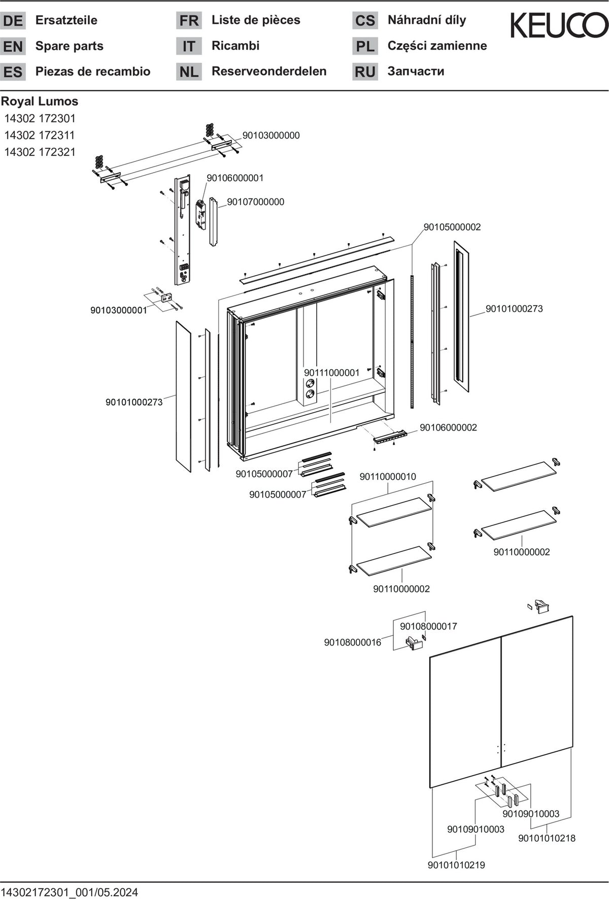 KEUCO Royal Lumos Spiegelschrank 800 mm mit LED-Beleuchtung und Ablagefach, silber-eloxiert