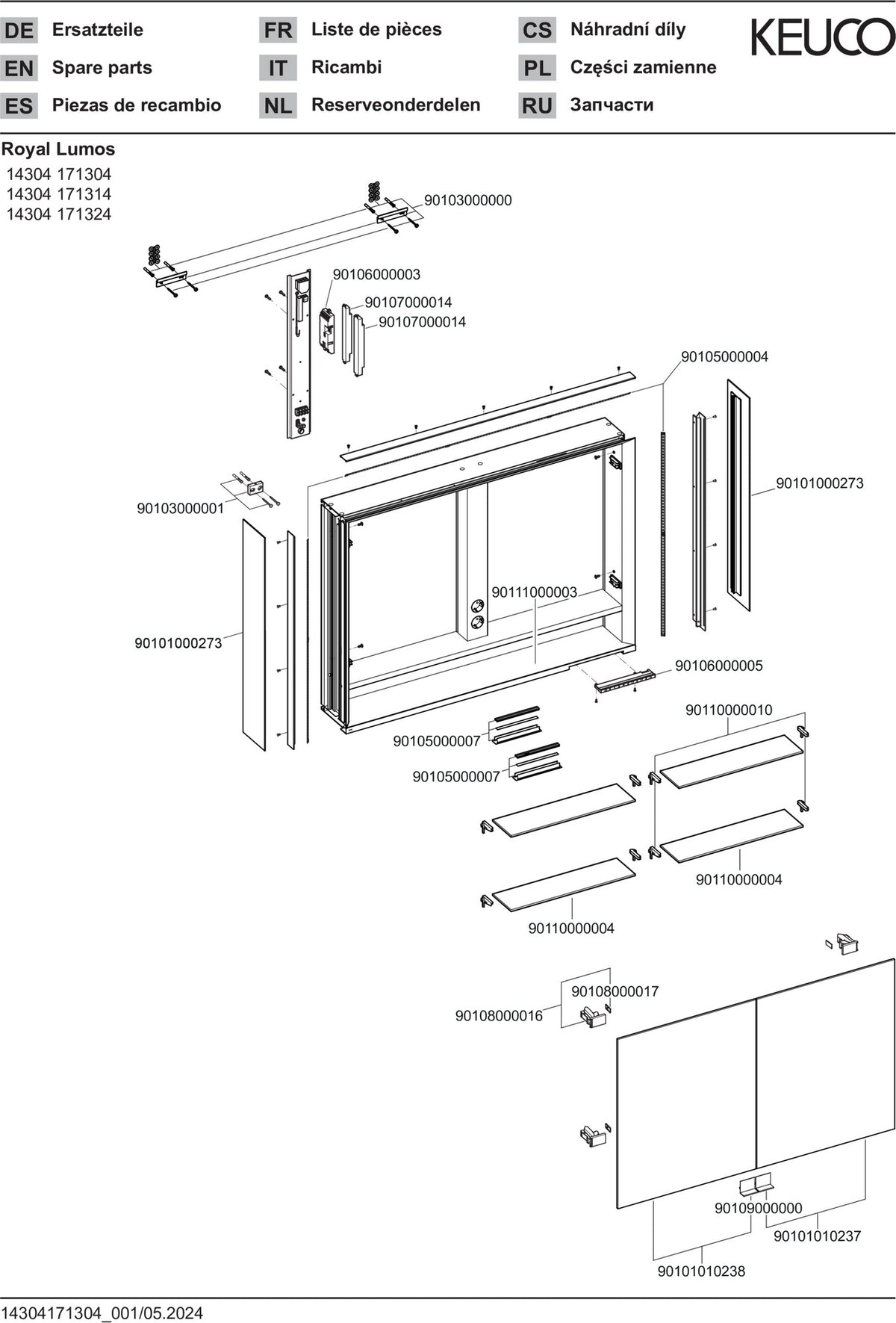 KEUCO Royal Lumos Spiegelschrank 1000 mm, LED-Beleuchtung, silber-eloxiert, 2 Türen