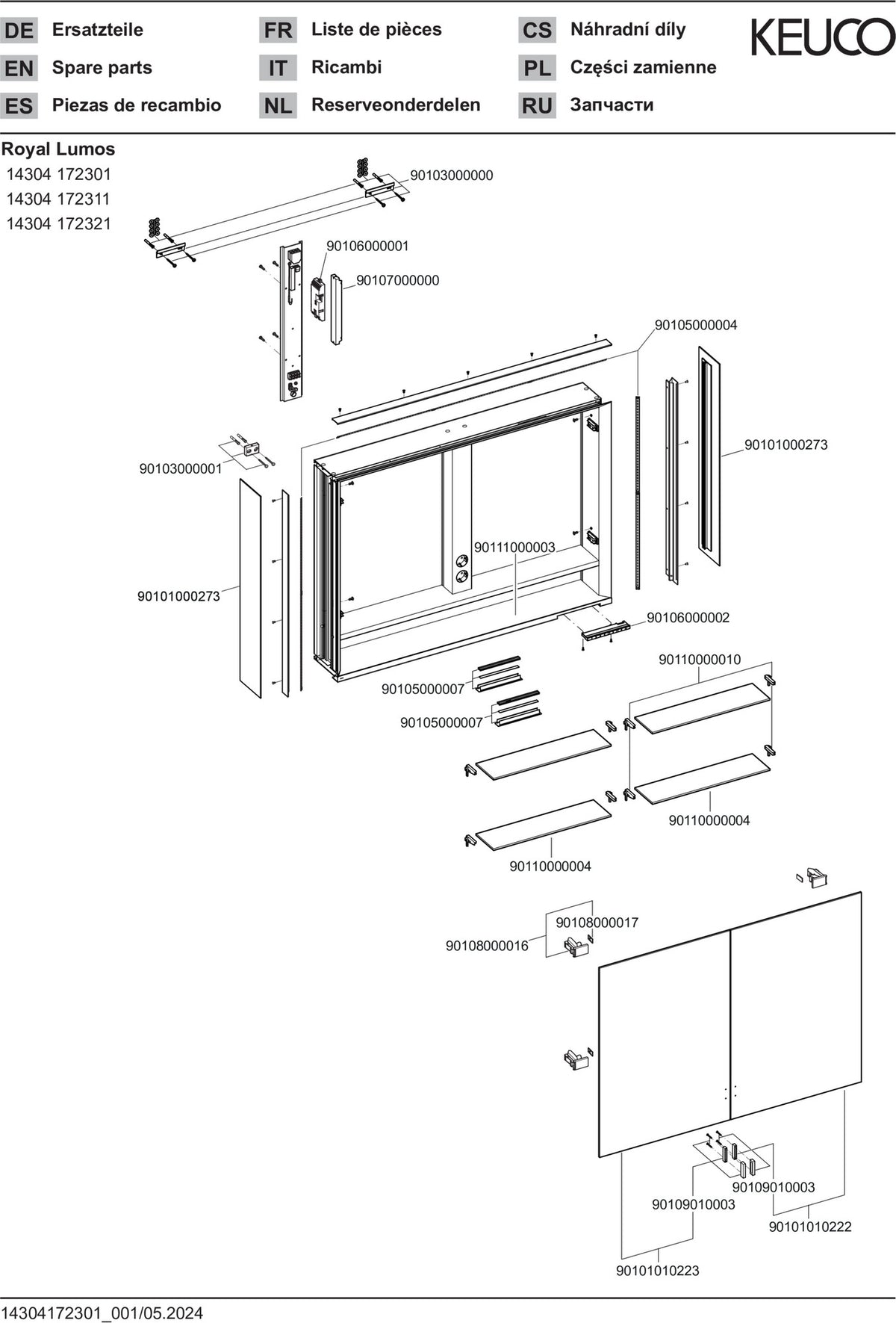 KEUCO Royal Lumos Spiegelschrank 1000 mm, LED-Beleuchtung, silber-eloxiert, 2 Türen