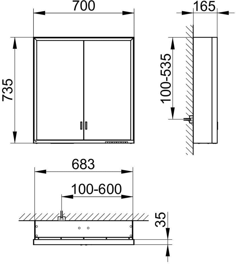 KEUCO Royal Lumos Spiegelschrank 700 mm, LED, silber-eloxiert, mit Ablagefach & Vorbau
