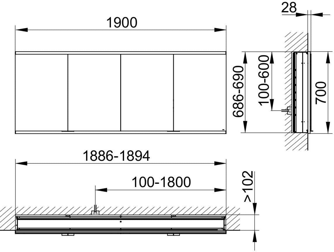 KEUCO Royal Modular 2.0 Spiegelschrank Einbau 1900 mm, unbeleuchtet, 4 Türen, silber-eloxiert