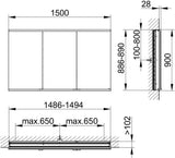 KEUCO Royal Modular 2.0 Spiegelschrank LED beleuchtet 900 mm Wandeinbau silber-eloxiert