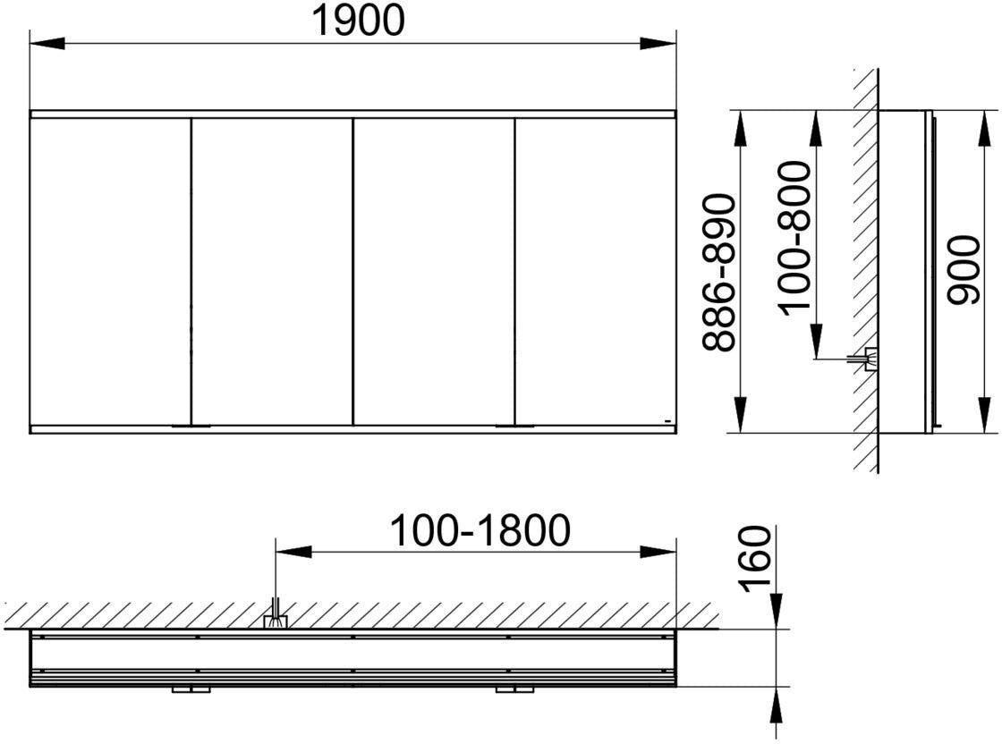 KEUCO Royal Modular 2.0 Spiegelschrank 1900 mm, LED Ober- und Unterbeleuchtung, silber-eloxiert, 4 Türen