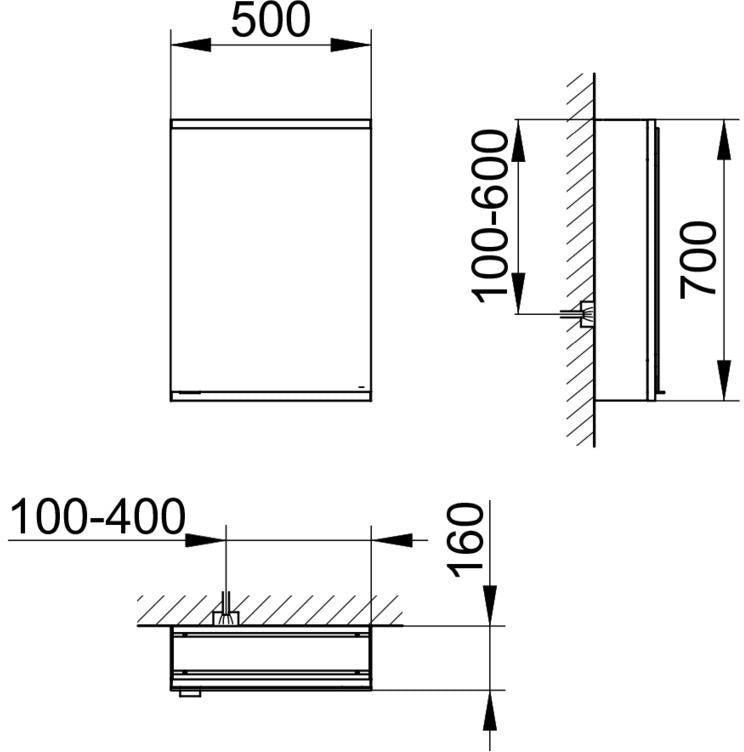 KEUCO Royal Modular 2.0 Spiegelschrank, unbeleuchtet, 500x700x160 mm, silber-eloxiert, 1 Steckdose