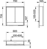 KEUCO Royal Lumos Spiegelschrank 700 mm, LED, silber-eloxiert, mit Ablagefach & Vorbau