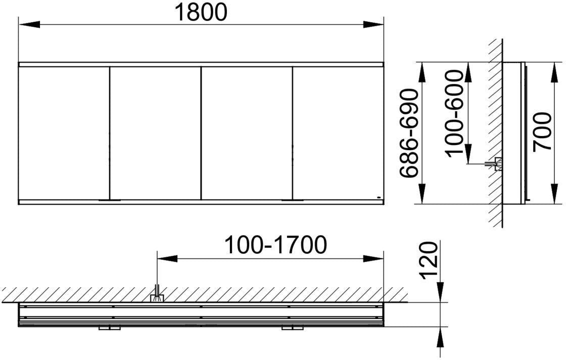 KEUCO Royal Modular 2.0 Spiegelschrank 1800 mm, unbeleuchtet, 4 Türen, silber-eloxiert