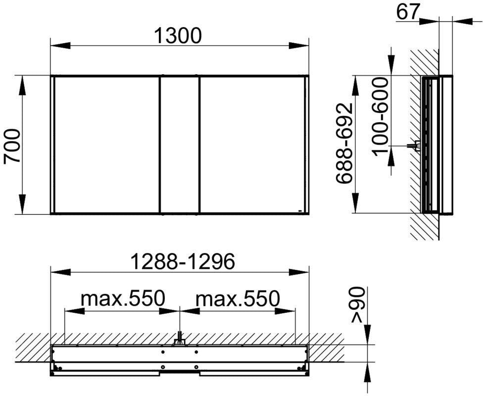 KEUCO Royal Match Spiegelschrank 650 mm – Wandeinbau, LED, 2 Türen, Touch-Dimmer