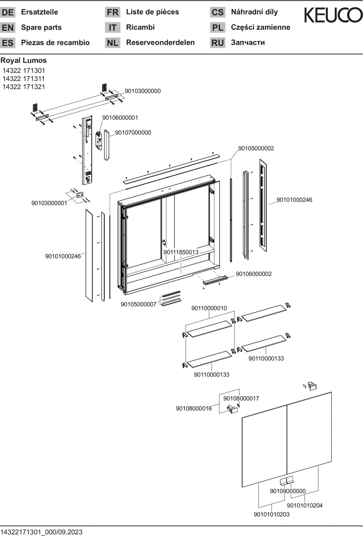 KEUCO Royal Lumos Spiegelschrank 800 mm silber-eloxiert mit Ablagefach – Wandvorbau