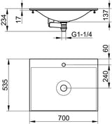 KEUCO Edition 11 Varicor-Waschtisch 700 mm arktis weiß seidenmatt ohne Hahnlochbohrung
