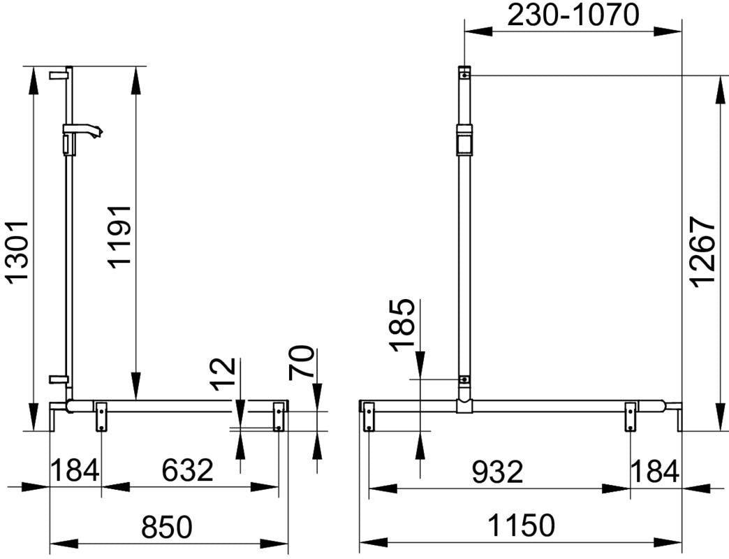 KEUCO AXESS Duschhandlauf 850 mm rechts mit Brausestange, silber-eloxiert