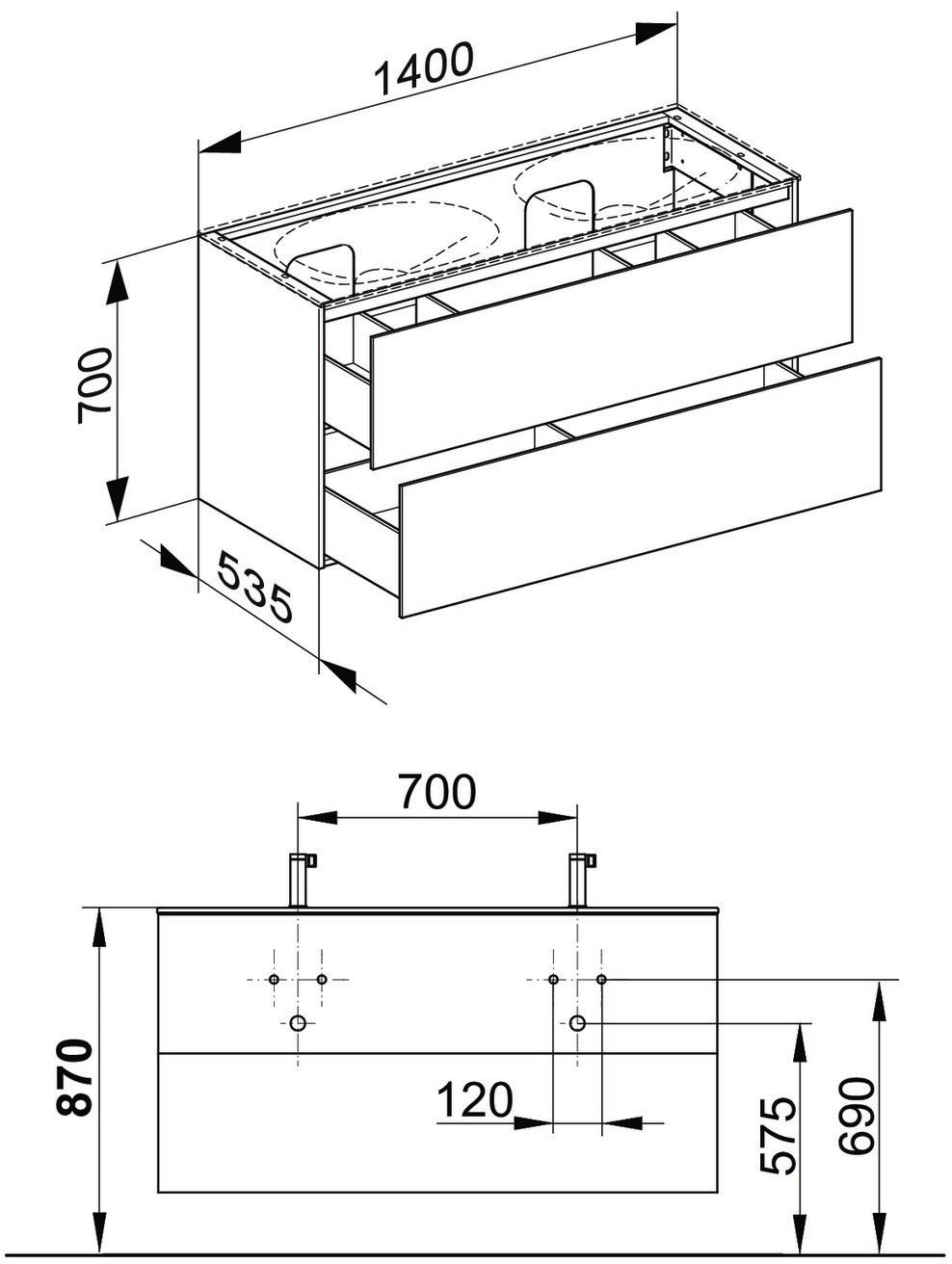 KEUCO Edition 11 Waschtischunterbau 1400 mm, 2 Auszüge, anthrazit/Glas anthrazit, wandmontiert
