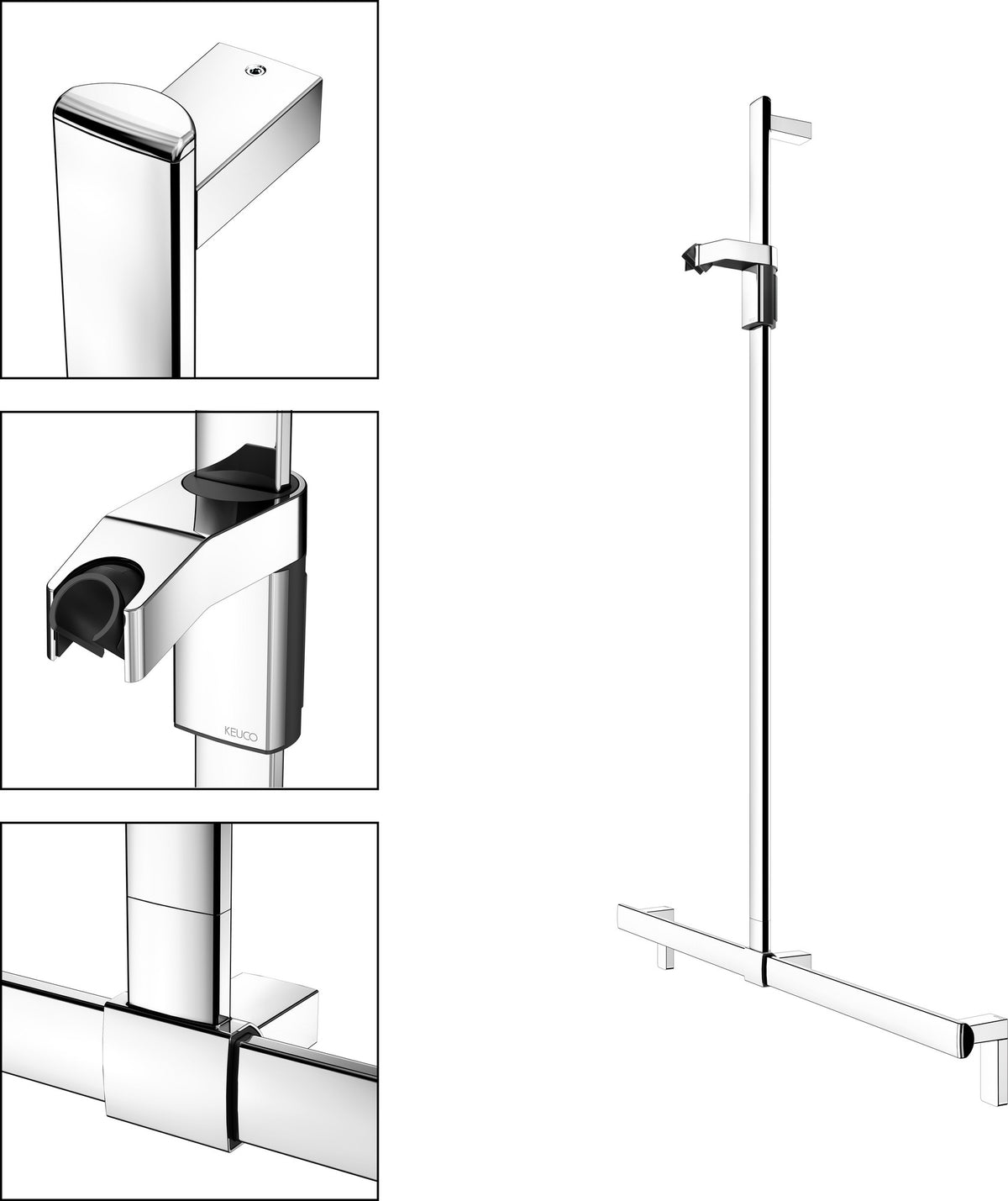 KEUCO Duschhandlauf AXESS 35014, silber-eloxiert, 1000/1301 mm, mit Brausestange