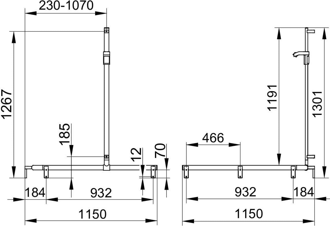 KEUCO AXESS Duschhandlauf 850 mm rechts mit Brausestange, silber-eloxiert