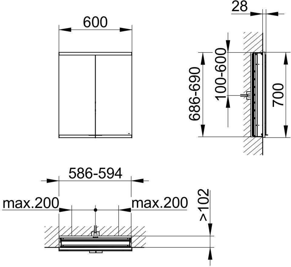 KEUCO Royal Modular 2.0 Spiegelschrank 600 mm, unbeleuchtet, Wandeinbau, mit Steckdose & USB