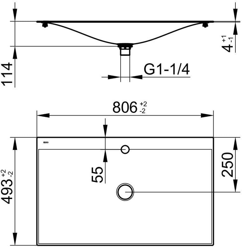 KEUCO Edition 11 Art Emaille-Waschtisch 806 mm mit 1-Loch-Bohrung in Weiß