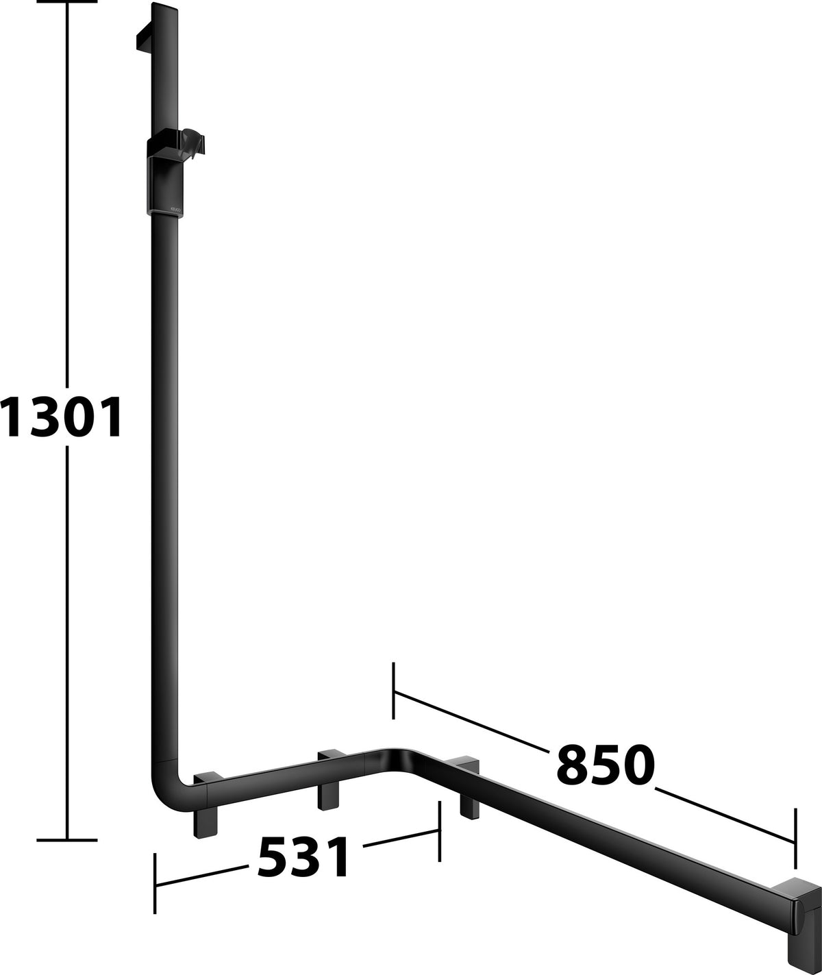 KEUCO AXESS Duschhandlauf 550/531/1301 mm mit Brausestange rechts, silber-eloxiert