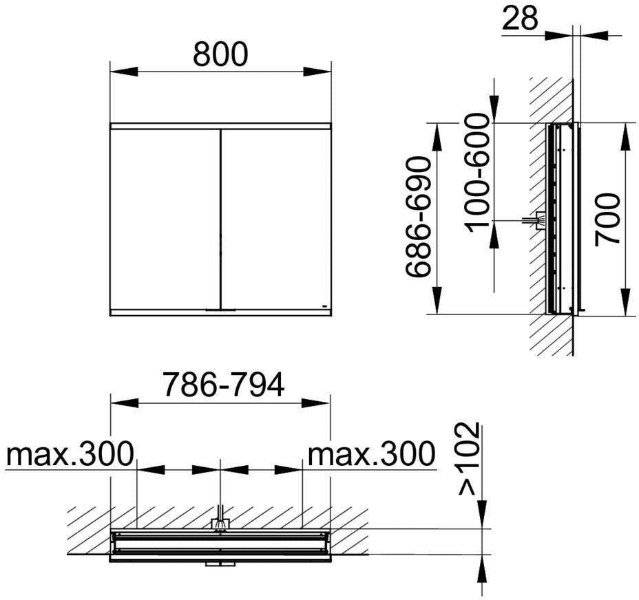 KEUCO Royal Modular 2.0 Spiegelschrank 600 mm, unbeleuchtet, Wandeinbau, mit Steckdose & USB