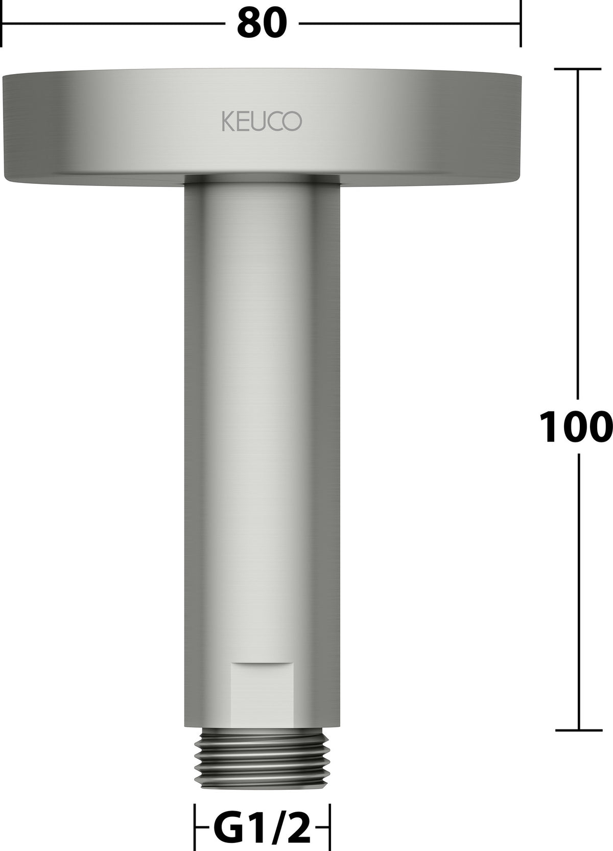 KEUCO Brausearm Elegance 51688, Deckenanschluss, 100 mm, verchromt – Rundes Design für die Deckenmontage