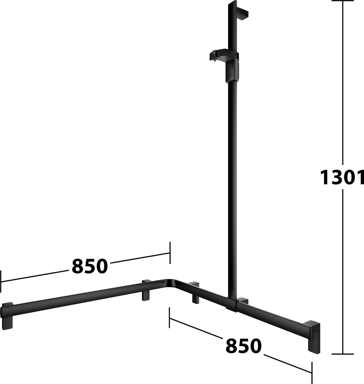 KEUCO AXESS Duschhandlauf 850 mm rechts mit Brausestange, silber-eloxiert