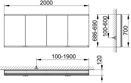KEUCO Royal Modular 2.0 Spiegelschrank beleuchtet 2000 mm silber-eloxiert