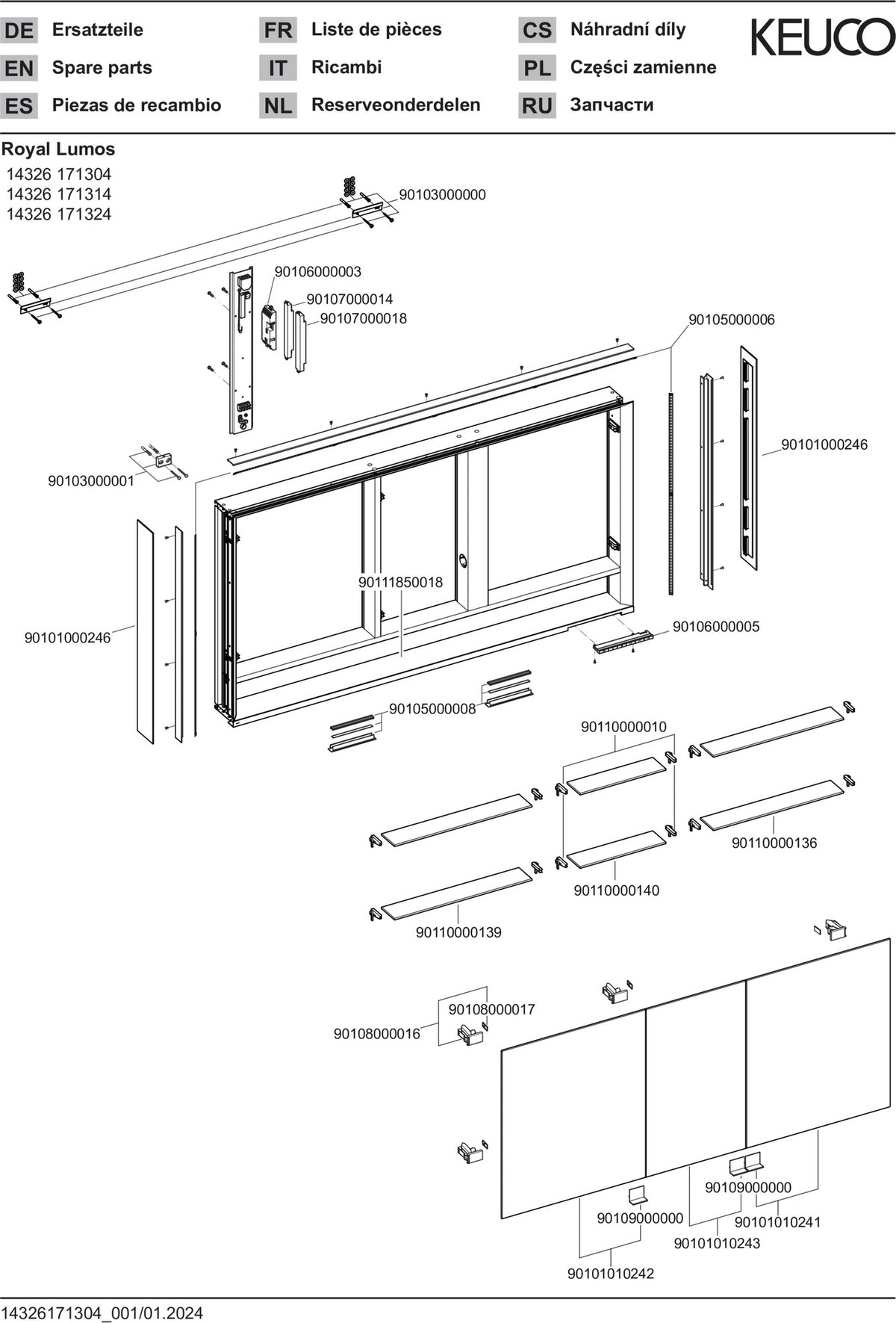 KEUCO Royal Lumos Spiegelschrank 1400 mm mit Spiegelheizung, silber-eloxiert