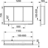 KEUCO Royal Lumos Spiegelschrank 1200 mm mit Beleuchtung, 3 Türen, silber-eloxiert