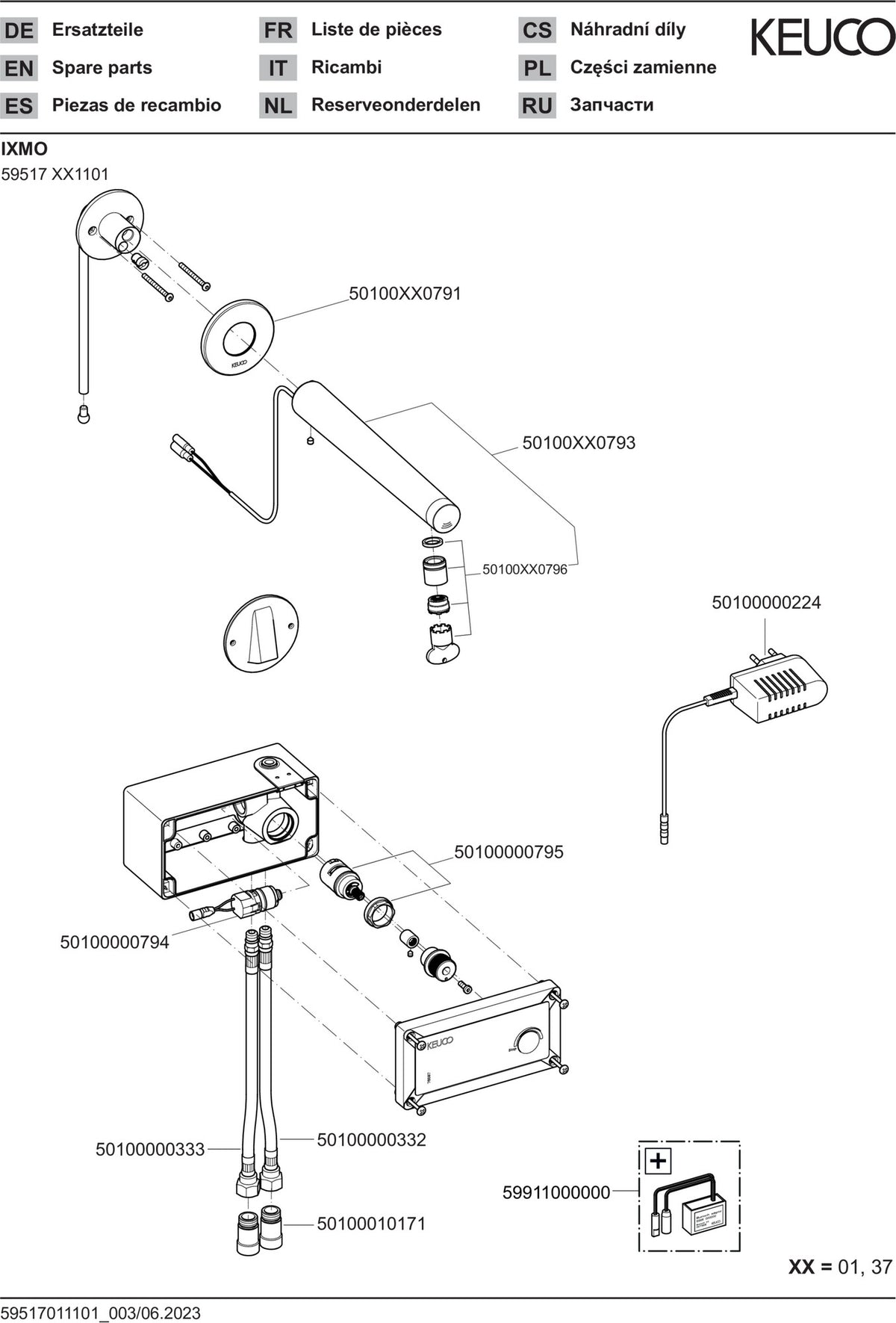 KEUCO IXMO Elektronik-Waschtischmischer Wandmontage 225 mm verchromt