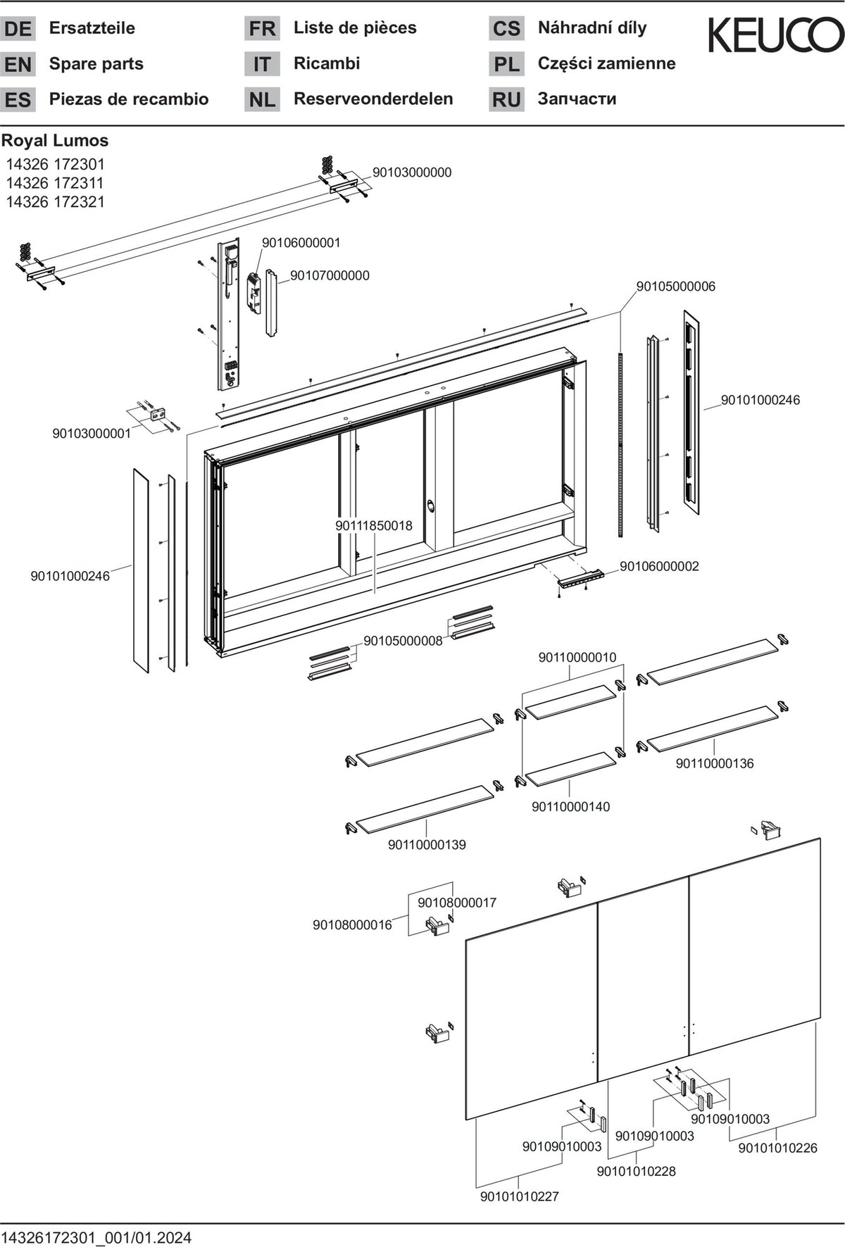KEUCO Royal Lumos Spiegelschrank 1400 mm mit Spiegelheizung, silber-eloxiert