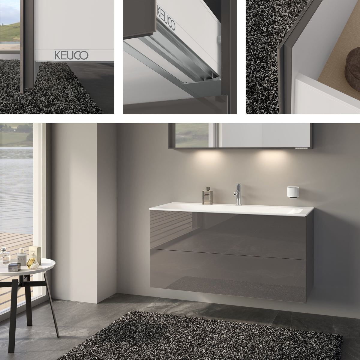 KEUCO X-Line Waschtischunterbau 1200 mm mit 2 Auszügen, anthrazit, wandmontiert, ohne Griff