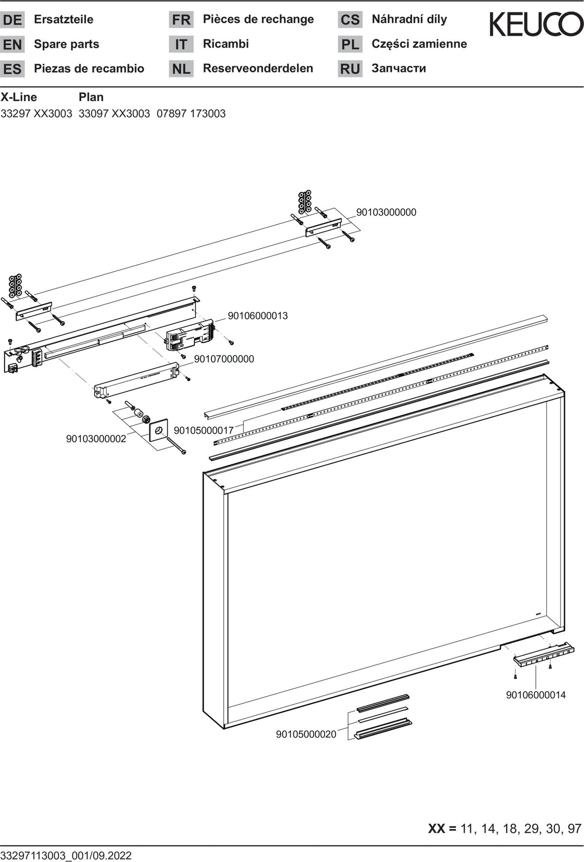 KEUCO Lichtspiegel Plan 07897 – LED-Spiegel mit Touch-Sensorik, 460 x 850 mm, silber-eloxiert