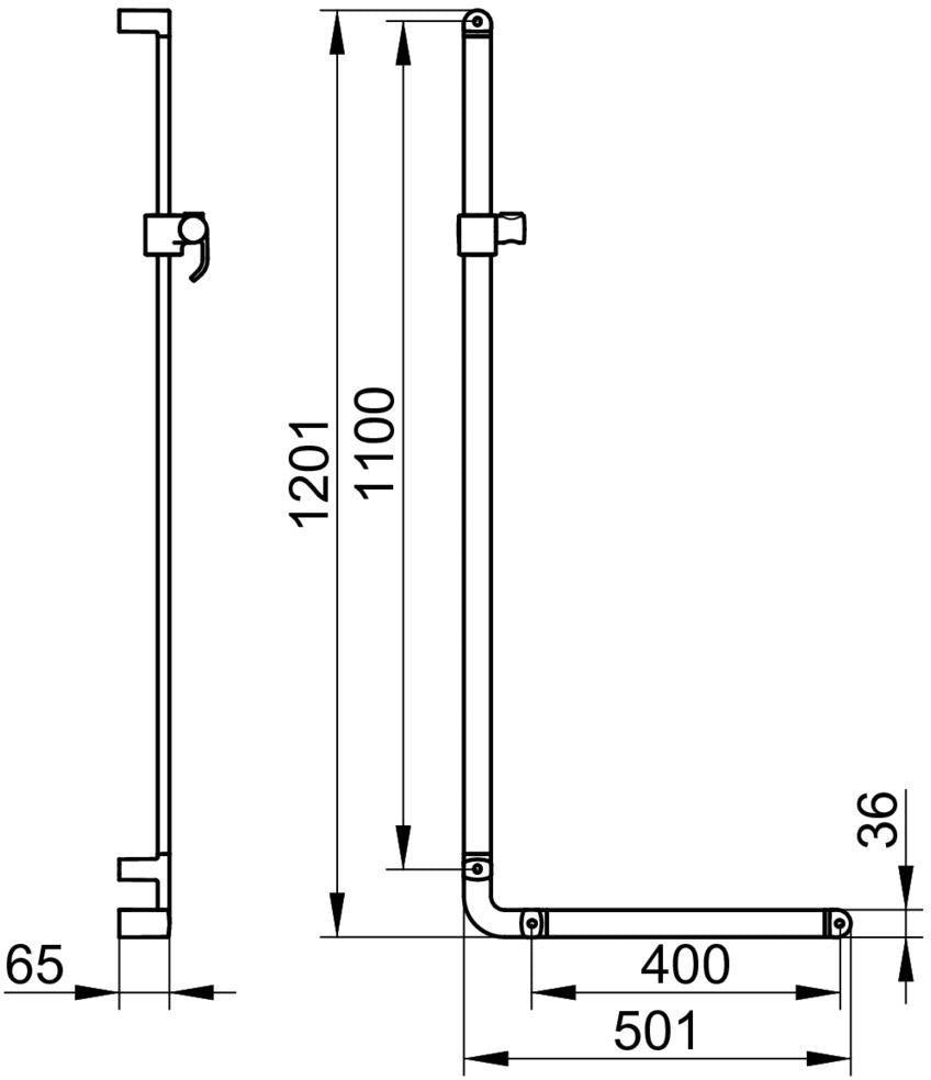 KEUCO Winkelgriff Elegance 31606, verchromt, rechte Ausführung, 401/701 mm – Haltegriff für Wandmontage, 115 kg belastbar
