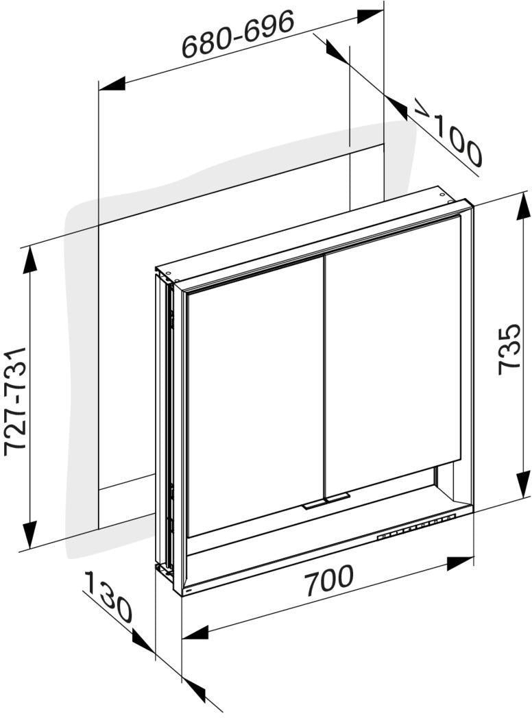 KEUCO Royal Lumos Spiegelschrank Wandeinbau 700 x 735 x 130 mm silber-eloxiert mit Ablagefach